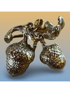 M.F.A. Acorns Duo & Oak Leaf Brooch Patterned After Roman & Etruscan Gold Motifs